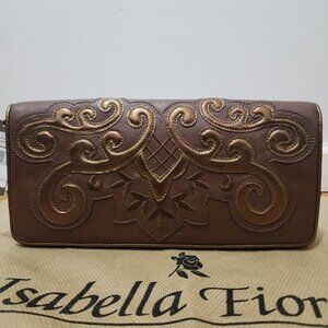 ISABELLA FIORE ROYAL JESSIE BROWN LEATHER CLUTCH